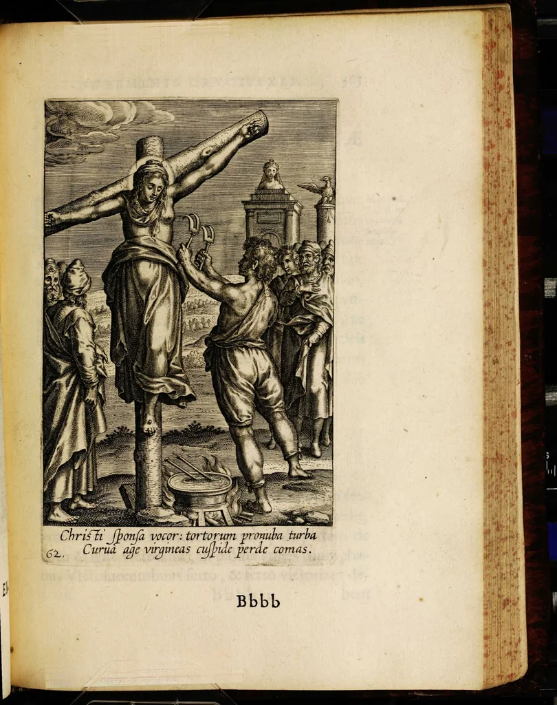 An illustration from Sacrum sanctuarium crucis et patientiae crucifixorum et cruciferorum, emblematicis imaginibus laborantium et aegrotantium ornatum: artifices gloriosi nouae artis bene viuendi et moriendi secundum rationem regulae et circini, 1634, leaf 589