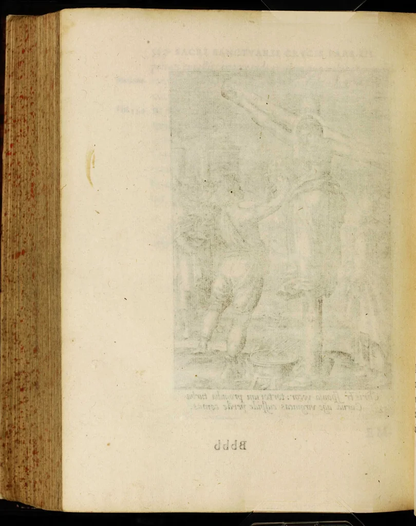An illustration from Sacrum sanctuarium crucis et patientiae crucifixorum et cruciferorum, emblematicis imaginibus laborantium et aegrotantium ornatum: artifices gloriosi nouae artis bene viuendi et moriendi secundum rationem regulae et circini, 1634, leaf 590