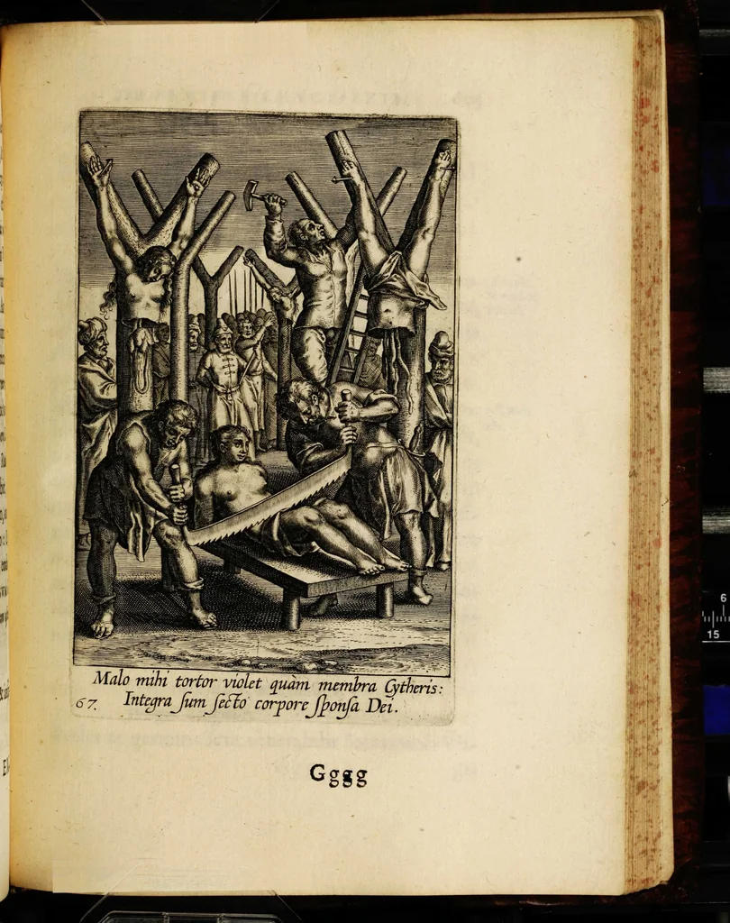 An illustration from Sacrum sanctuarium crucis et patientiae crucifixorum et cruciferorum, emblematicis imaginibus laborantium et aegrotantium ornatum: artifices gloriosi nouae artis bene viuendi et moriendi secundum rationem regulae et circini, 1634, leaf 629