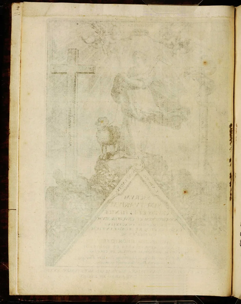 An illustration from Sacrum sanctuarium crucis et patientiae crucifixorum et cruciferorum, emblematicis imaginibus laborantium et aegrotantium ornatum: artifices gloriosi nouae artis bene viuendi et moriendi secundum rationem regulae et circini, 1634, leaf 8