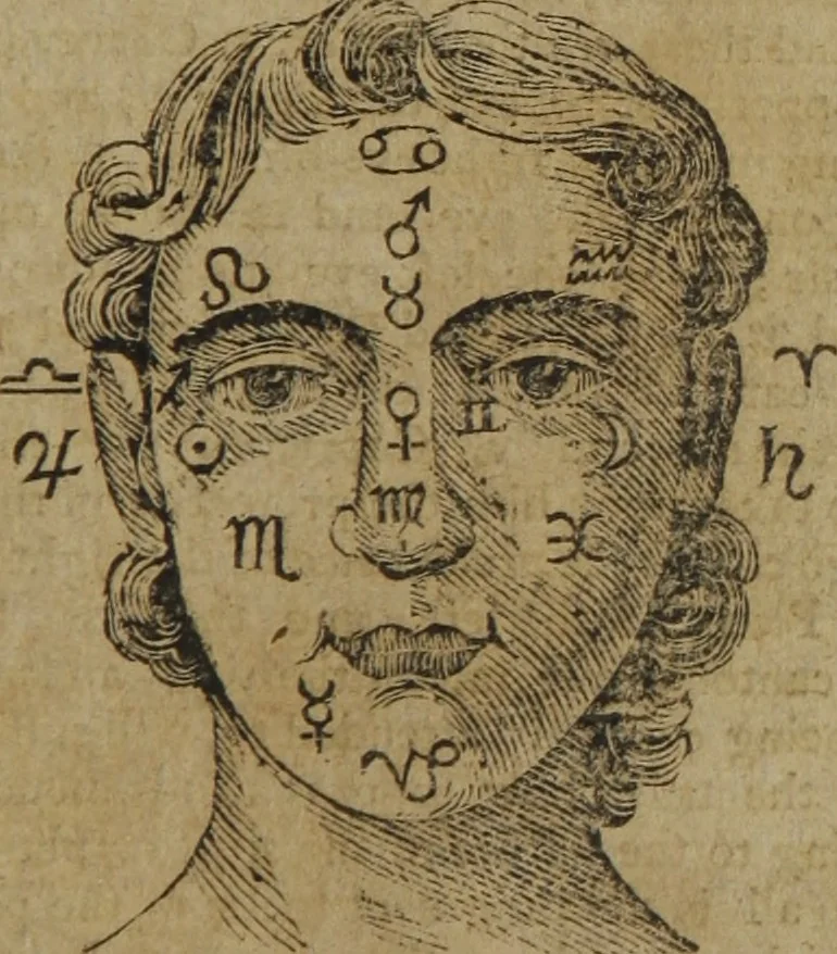 An illustration from The book of knowledge : treating of the wisdom of the ancients : in four parts : I. Shewing the various and wonderful operations of the signs and planets ... on the bodies of men, &c. II. Prognostications for ever necessary to keep the body in health; with several choice receipts in physic and surgery. III. An abstract of the art of physiognomy and palmestry ... IV. The farmer's calendar ..., 1806, leaf 64