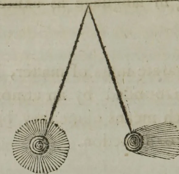 An illustration from A new physical system of astronomy : an attempt to explain the operations of the powers which impel the planets and comets to perform eliptical revolutions round the sun, and revolve on their own axis : in which, the physical system of Sir Isaac Newton, is examined, and presumed to be refuted ; to which is annexed, a physiological treatise ; in which the first stage of animation is considered, and the means shewn, by which circulation is performed in the first rudiments of the incipient animal, before the vessels are completely organized, &c. ; together with an explanation of the general laws, by which the animal economy is governed ; and particularly, the mode whereby the operations of the vis medicatrix naturae, or the unassisted powers of nature, are exerted to obviate and cure disease ; also, successful methods of curing cancerous ulcers, the quartan ague, putrid fevers, stopping mortifications, and extracting frost, so as to leave the frozen member perfectly well, 1800, leaf 19