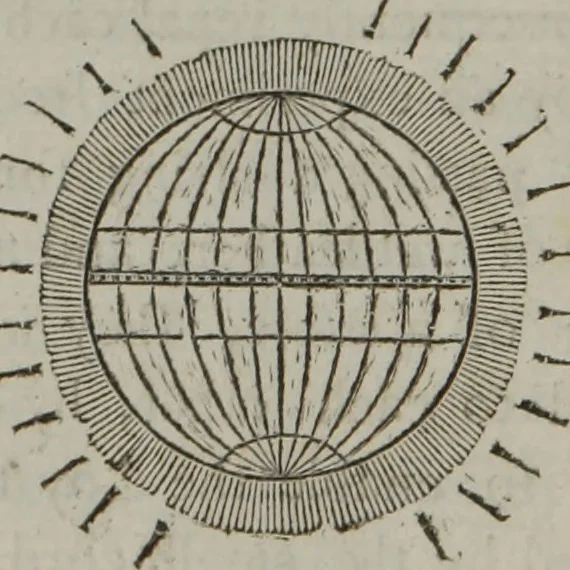 An illustration from A new physical system of astronomy : an attempt to explain the operations of the powers which impel the planets and comets to perform eliptical revolutions round the sun, and revolve on their own axis : in which, the physical system of Sir Isaac Newton, is examined, and presumed to be refuted ; to which is annexed, a physiological treatise ; in which the first stage of animation is considered, and the means shewn, by which circulation is performed in the first rudiments of the incipient animal, before the vessels are completely organized, &c. ; together with an explanation of the general laws, by which the animal economy is governed ; and particularly, the mode whereby the operations of the vis medicatrix naturae, or the unassisted powers of nature, are exerted to obviate and cure disease ; also, successful methods of curing cancerous ulcers, the quartan ague, putrid fevers, stopping mortifications, and extracting frost, so as to leave the frozen member perfectly well, 1800, leaf 23