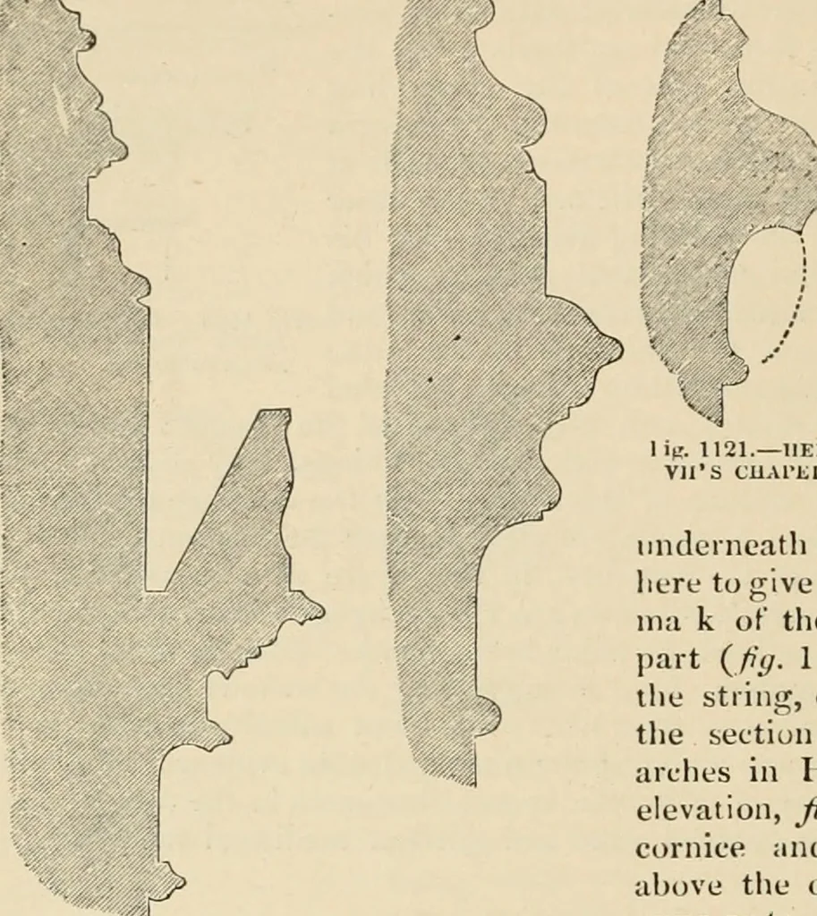 An illustration from An encyclopaedia of architecture, historical, theoretical, & practical. New ed., rev., portions rewritten, and with additions by Wyatt Papworth, 1888, leaf 1003