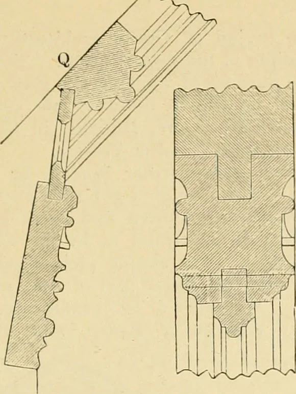An illustration from An encyclopaedia of architecture, historical, theoretical, & practical. New ed., rev., portions rewritten, and with additions by Wyatt Papworth, 1888, leaf 1008