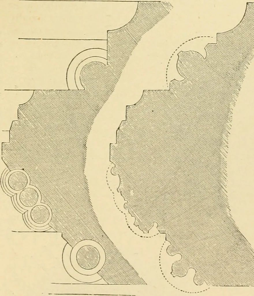 An illustration from An encyclopaedia of architecture, historical, theoretical, & practical. New ed., rev., portions rewritten, and with additions by Wyatt Papworth, 1888, leaf 1012