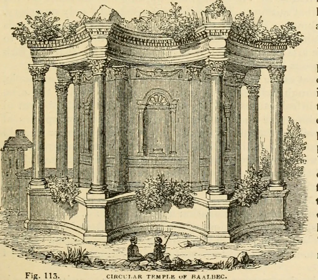 An illustration from An encyclopaedia of architecture, historical, theoretical, & practical. New ed., rev., portions rewritten, and with additions by Wyatt Papworth, 1888, leaf 102
