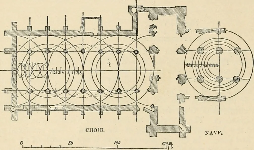 An illustration from An encyclopaedia of architecture, historical, theoretical, & practical. New ed., rev., portions rewritten, and with additions by Wyatt Papworth, 1888, leaf 1033