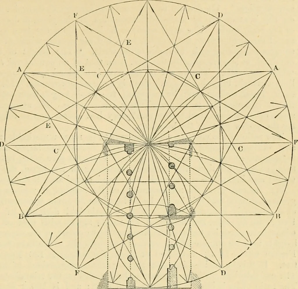 An illustration from An encyclopaedia of architecture, historical, theoretical, & practical. New ed., rev., portions rewritten, and with additions by Wyatt Papworth, 1888, leaf 1036