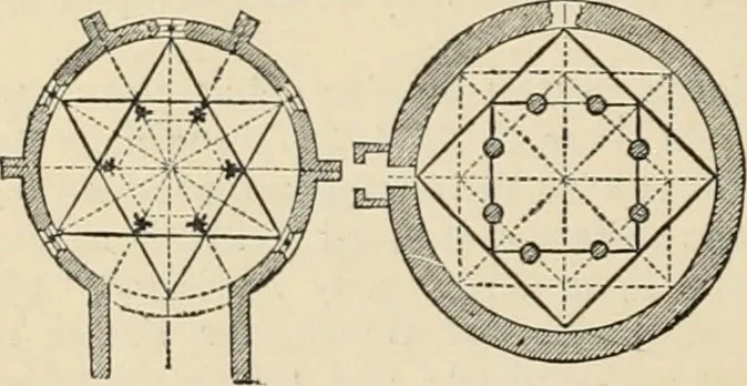 An illustration from An encyclopaedia of architecture, historical, theoretical, & practical. New ed., rev., portions rewritten, and with additions by Wyatt Papworth, 1888, leaf 1037