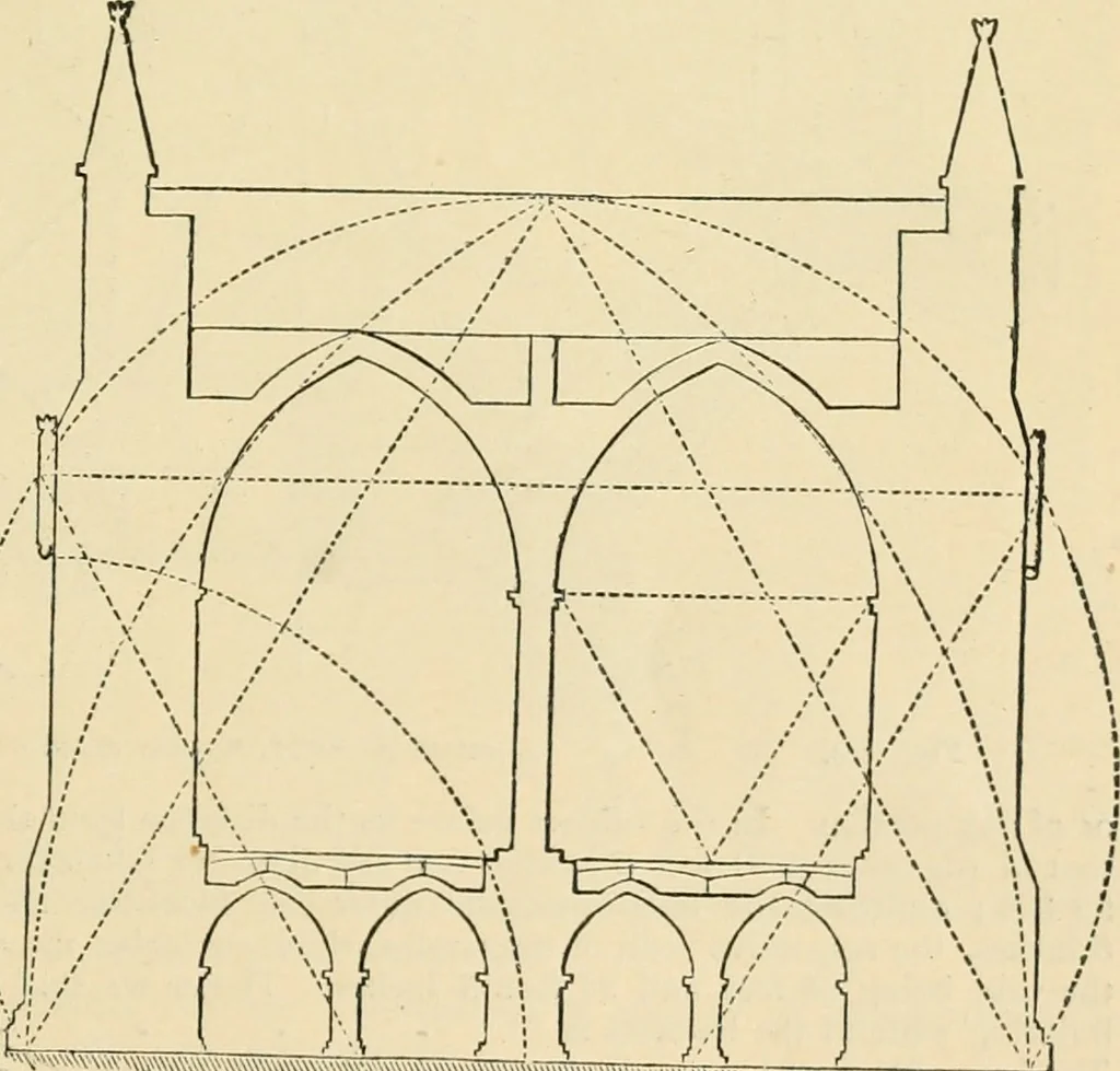 An illustration from An encyclopaedia of architecture, historical, theoretical, & practical. New ed., rev., portions rewritten, and with additions by Wyatt Papworth, 1888, leaf 1046