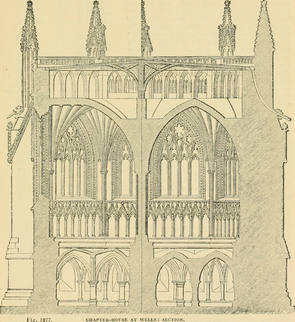 An illustration from An encyclopaedia of architecture, historical, theoretical, & practical. New ed., rev., portions rewritten, and with additions by Wyatt Papworth, 1888, leaf 1048