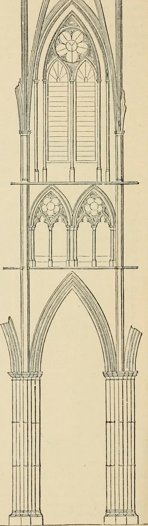 An illustration from An encyclopaedia of architecture, historical, theoretical, & practical. New ed., rev., portions rewritten, and with additions by Wyatt Papworth, 1888, leaf 1049