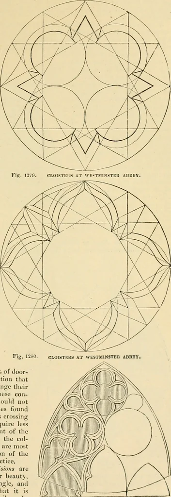An illustration from An encyclopaedia of architecture, historical, theoretical, & practical. New ed., rev., portions rewritten, and with additions by Wyatt Papworth, 1888, leaf 1050
