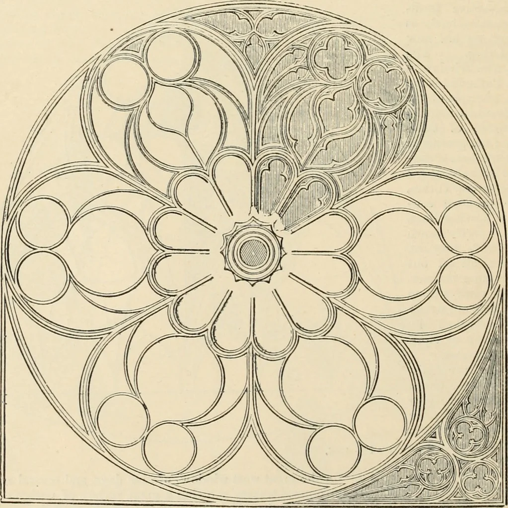 An illustration from An encyclopaedia of architecture, historical, theoretical, & practical. New ed., rev., portions rewritten, and with additions by Wyatt Papworth, 1888, leaf 1053