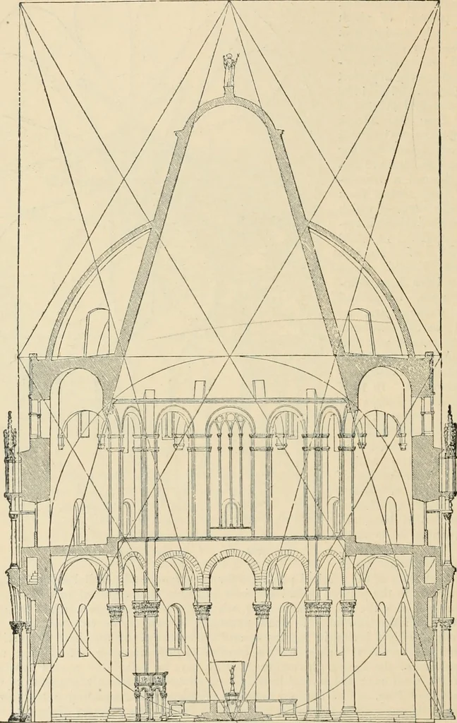 An illustration from An encyclopaedia of architecture, historical, theoretical, & practical. New ed., rev., portions rewritten, and with additions by Wyatt Papworth, 1888, leaf 1059