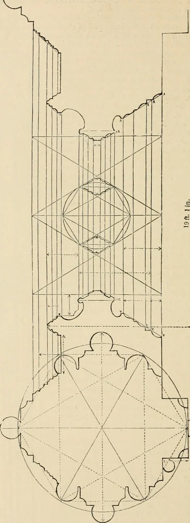 An illustration from An encyclopaedia of architecture, historical, theoretical, & practical. New ed., rev., portions rewritten, and with additions by Wyatt Papworth, 1888, leaf 1063