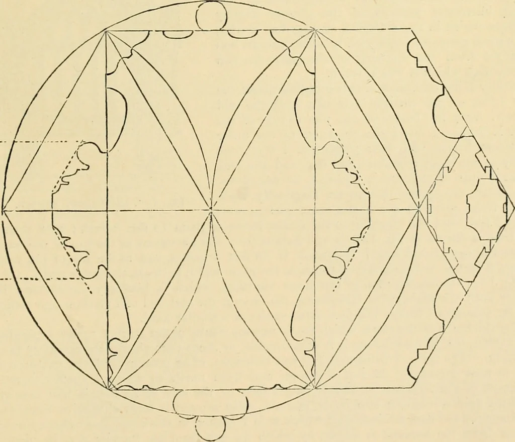 An illustration from An encyclopaedia of architecture, historical, theoretical, & practical. New ed., rev., portions rewritten, and with additions by Wyatt Papworth, 1888, leaf 1072