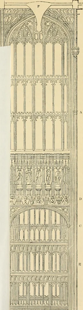 An illustration from An encyclopaedia of architecture, historical, theoretical, & practical. New ed., rev., portions rewritten, and with additions by Wyatt Papworth, 1888, leaf 1076