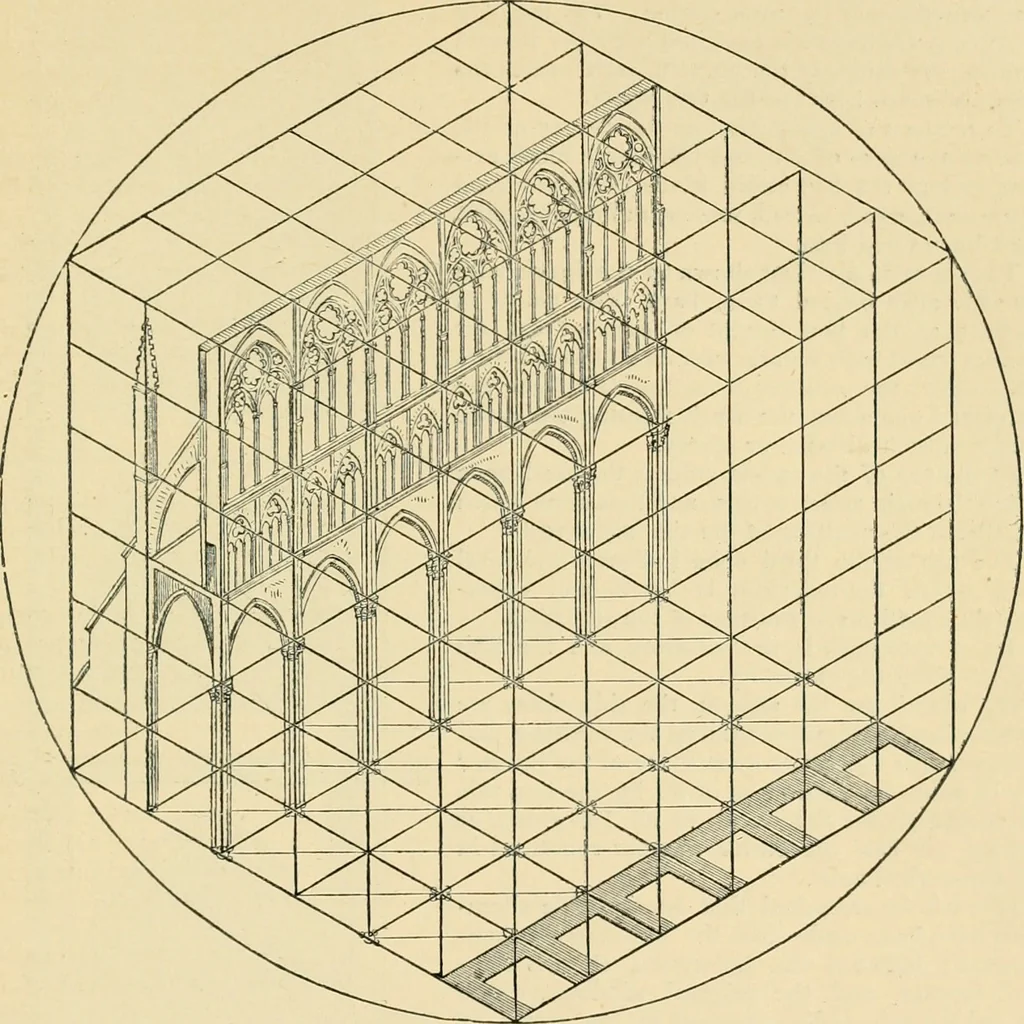 An illustration from An encyclopaedia of architecture, historical, theoretical, & practical. New ed., rev., portions rewritten, and with additions by Wyatt Papworth, 1888, leaf 1080