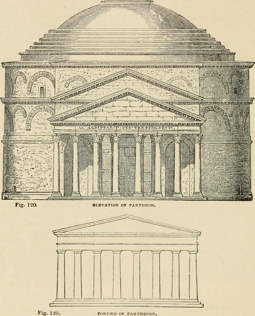 An illustration from An encyclopaedia of architecture, historical, theoretical, & practical. New ed., rev., portions rewritten, and with additions by Wyatt Papworth, 1888, leaf 109