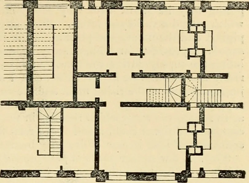 An illustration from An encyclopaedia of architecture, historical, theoretical, & practical. New ed., rev., portions rewritten, and with additions by Wyatt Papworth, 1888, leaf 1110