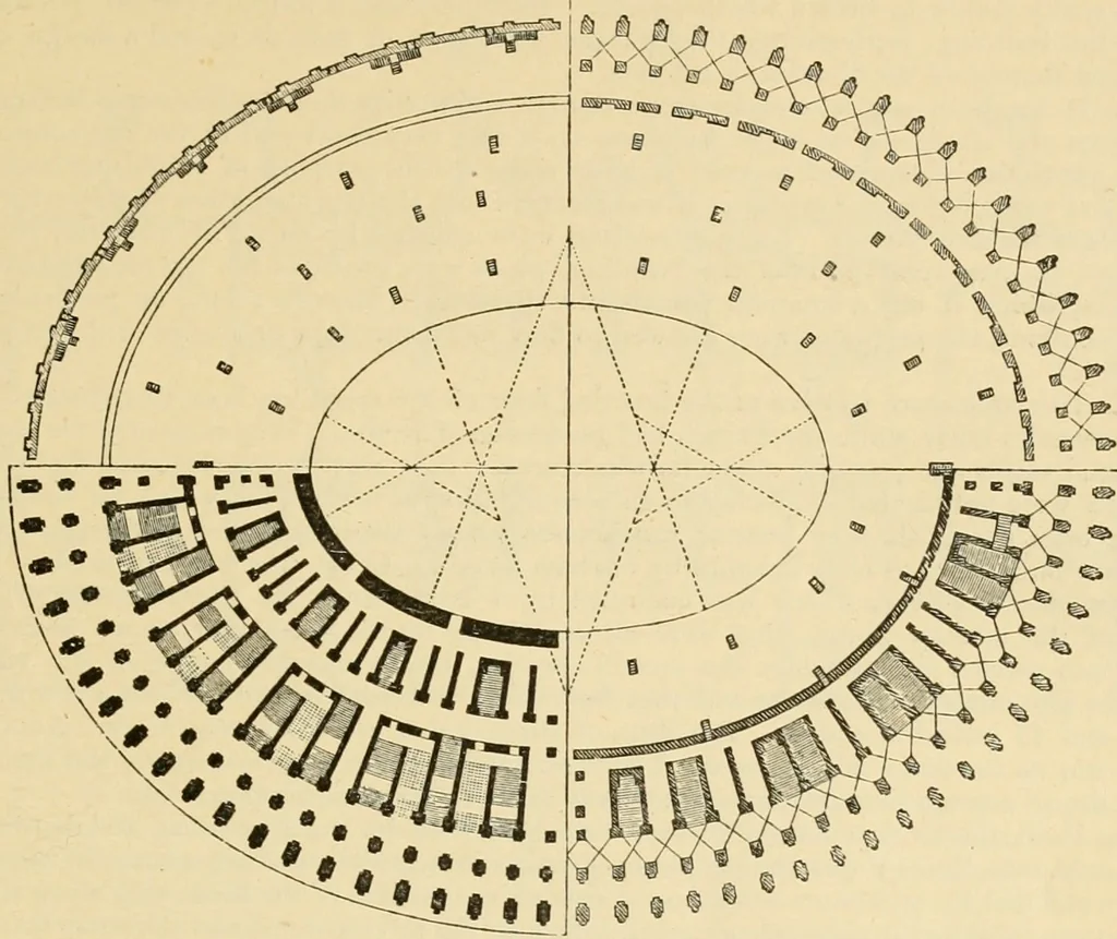 An illustration from An encyclopaedia of architecture, historical, theoretical, & practical. New ed., rev., portions rewritten, and with additions by Wyatt Papworth, 1888, leaf 116