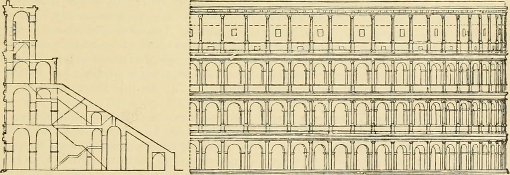 An illustration from An encyclopaedia of architecture, historical, theoretical, & practical. New ed., rev., portions rewritten, and with additions by Wyatt Papworth, 1888, leaf 116