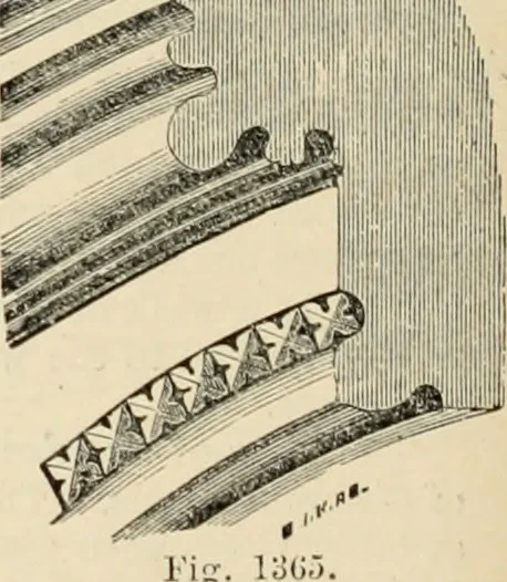 An illustration from An encyclopaedia of architecture, historical, theoretical, & practical. New ed., rev., portions rewritten, and with additions by Wyatt Papworth, 1888, leaf 1235