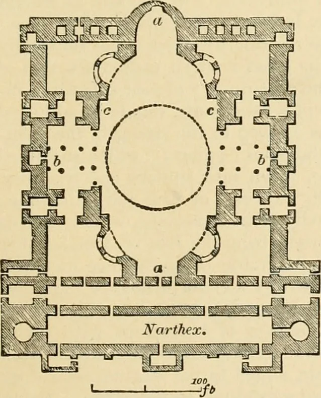 An illustration from An encyclopaedia of architecture, historical, theoretical, & practical. New ed., rev., portions rewritten, and with additions by Wyatt Papworth, 1888, leaf 128