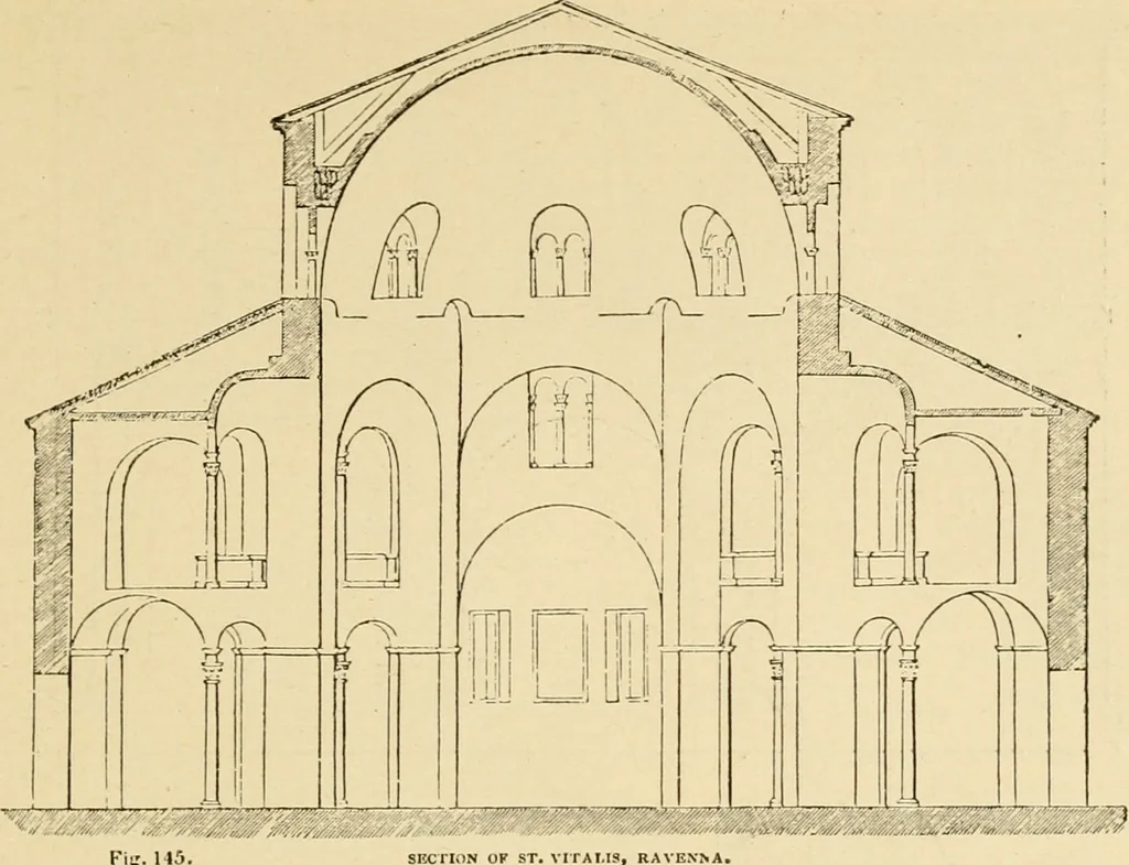 An illustration from An encyclopaedia of architecture, historical, theoretical, & practical. New ed., rev., portions rewritten, and with additions by Wyatt Papworth, 1888, leaf 134