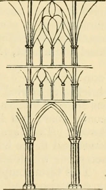 An illustration from An encyclopaedia of architecture, historical, theoretical, & practical. New ed., rev., portions rewritten, and with additions by Wyatt Papworth, 1888, leaf 1344