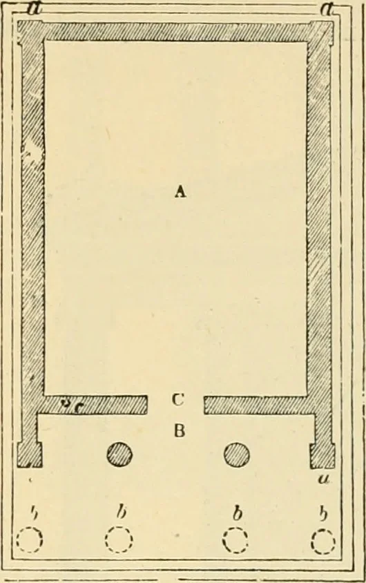 An illustration from An encyclopaedia of architecture, historical, theoretical, & practical. New ed., rev., portions rewritten, and with additions by Wyatt Papworth, 1888, leaf 1390