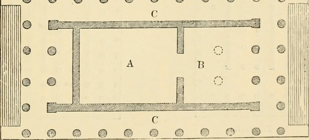 An illustration from An encyclopaedia of architecture, historical, theoretical, & practical. New ed., rev., portions rewritten, and with additions by Wyatt Papworth, 1888, leaf 1390