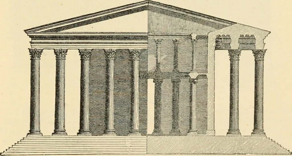 An illustration from An encyclopaedia of architecture, historical, theoretical, & practical. New ed., rev., portions rewritten, and with additions by Wyatt Papworth, 1888, leaf 1392