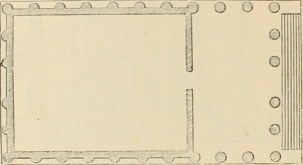 An illustration from An encyclopaedia of architecture, historical, theoretical, & practical. New ed., rev., portions rewritten, and with additions by Wyatt Papworth, 1888, leaf 1393