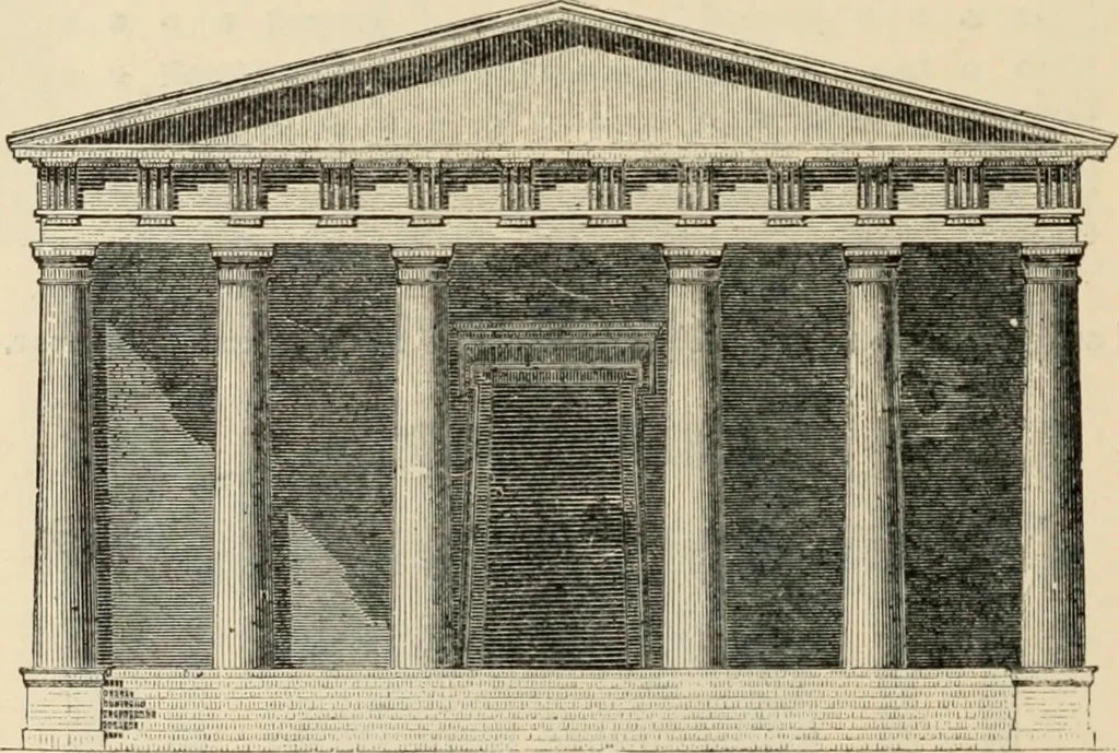 An illustration from An encyclopaedia of architecture, historical, theoretical, & practical. New ed., rev., portions rewritten, and with additions by Wyatt Papworth, 1888, leaf 1393