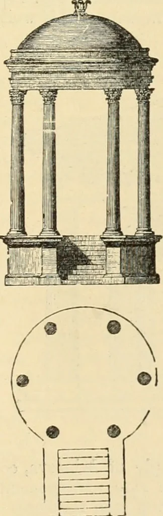 An illustration from An encyclopaedia of architecture, historical, theoretical, & practical. New ed., rev., portions rewritten, and with additions by Wyatt Papworth, 1888, leaf 1394