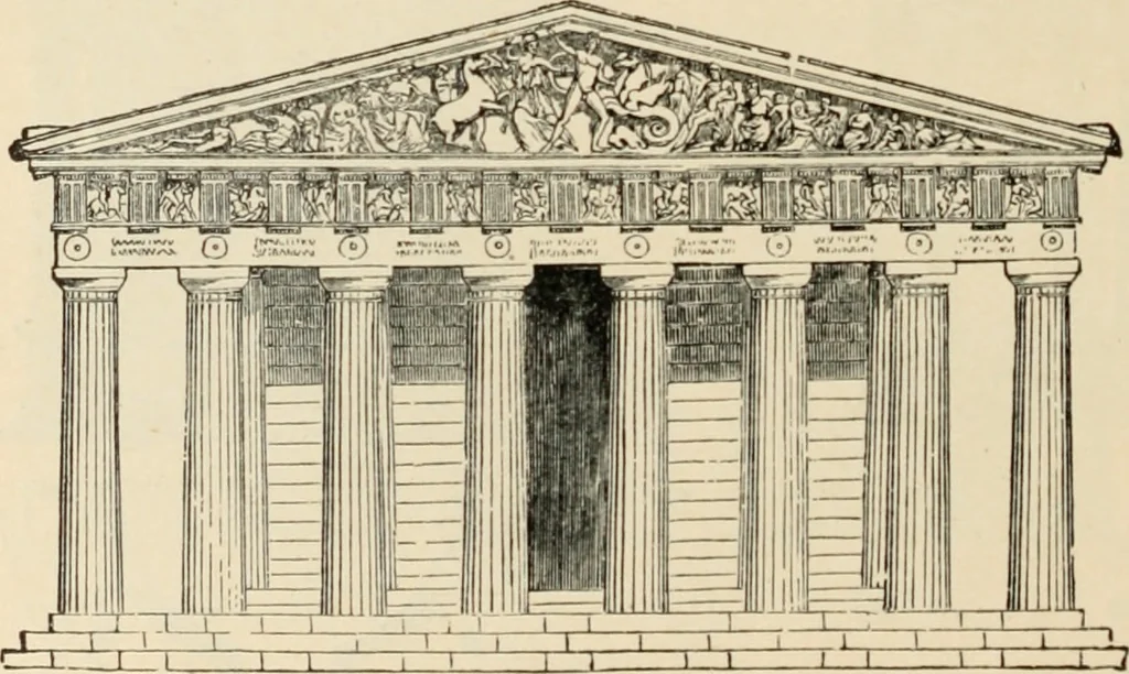 An illustration from An encyclopaedia of architecture, historical, theoretical, & practical. New ed., rev., portions rewritten, and with additions by Wyatt Papworth, 1888, leaf 1395