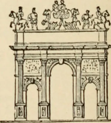 An illustration from An encyclopaedia of architecture, historical, theoretical, & practical. New ed., rev., portions rewritten, and with additions by Wyatt Papworth, 1888, leaf 1403