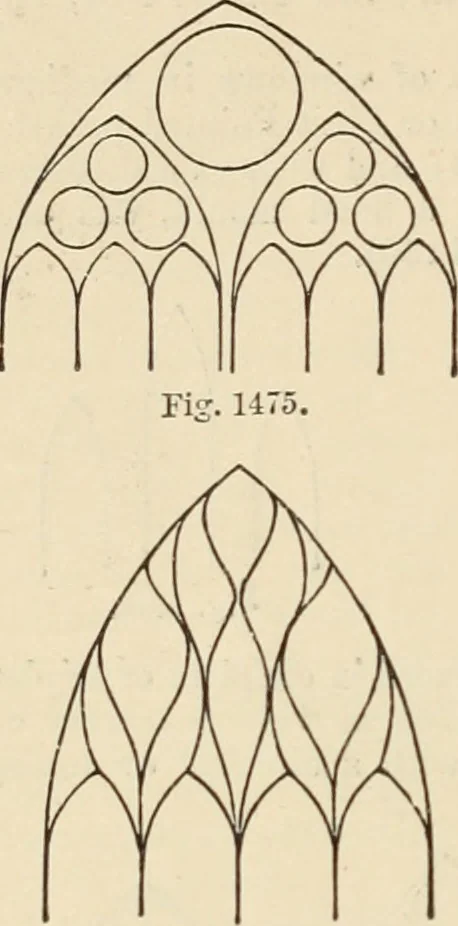 An illustration from An encyclopaedia of architecture, historical, theoretical, & practical. New ed., rev., portions rewritten, and with additions by Wyatt Papworth, 1888, leaf 1413