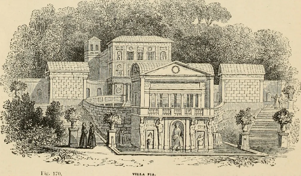 An illustration from An encyclopaedia of architecture, historical, theoretical, & practical. New ed., rev., portions rewritten, and with additions by Wyatt Papworth, 1888, leaf 165
