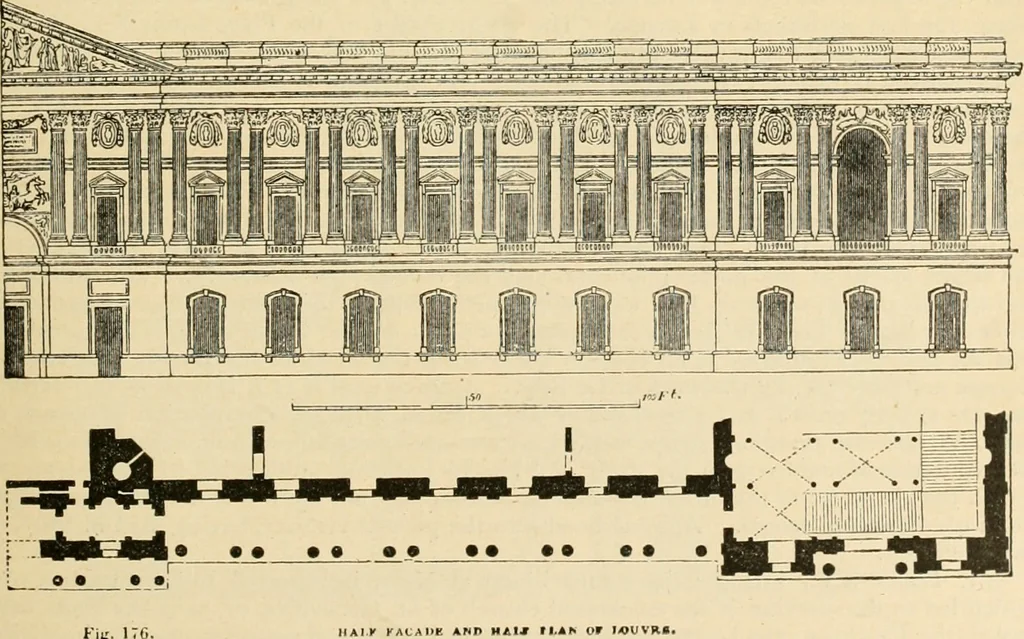 An illustration from An encyclopaedia of architecture, historical, theoretical, & practical. New ed., rev., portions rewritten, and with additions by Wyatt Papworth, 1888, leaf 174