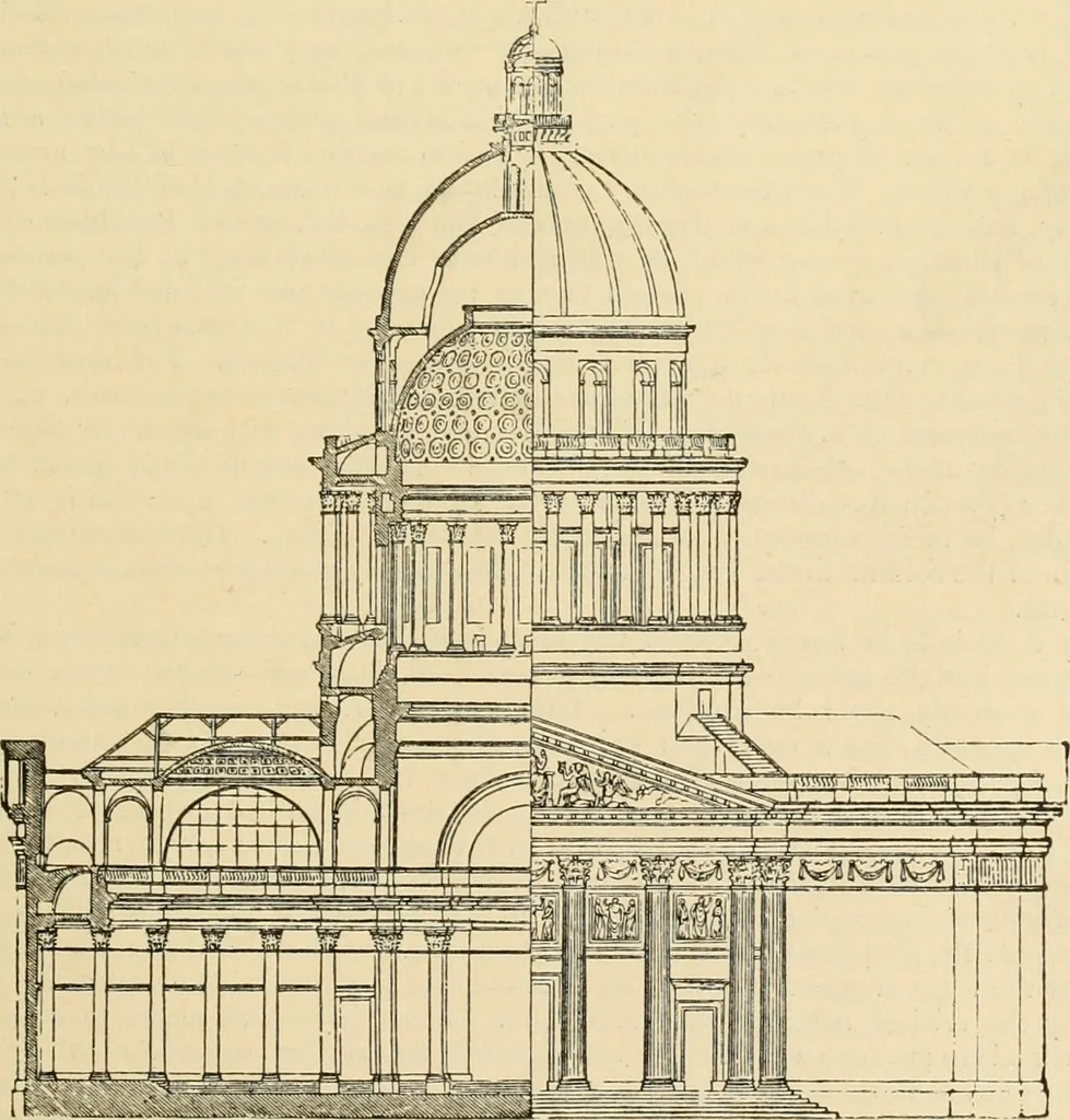 An illustration from An encyclopaedia of architecture, historical, theoretical, & practical. New ed., rev., portions rewritten, and with additions by Wyatt Papworth, 1888, leaf 176