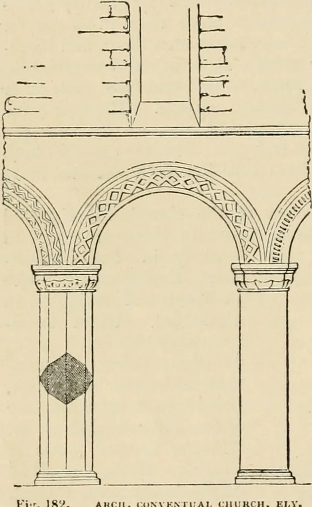 An illustration from An encyclopaedia of architecture, historical, theoretical, & practical. New ed., rev., portions rewritten, and with additions by Wyatt Papworth, 1888, leaf 189
