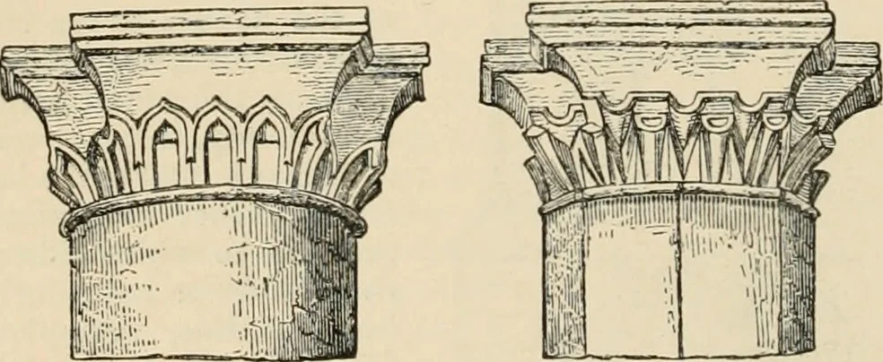 An illustration from An encyclopaedia of architecture, historical, theoretical, & practical. New ed., rev., portions rewritten, and with additions by Wyatt Papworth, 1888, leaf 189