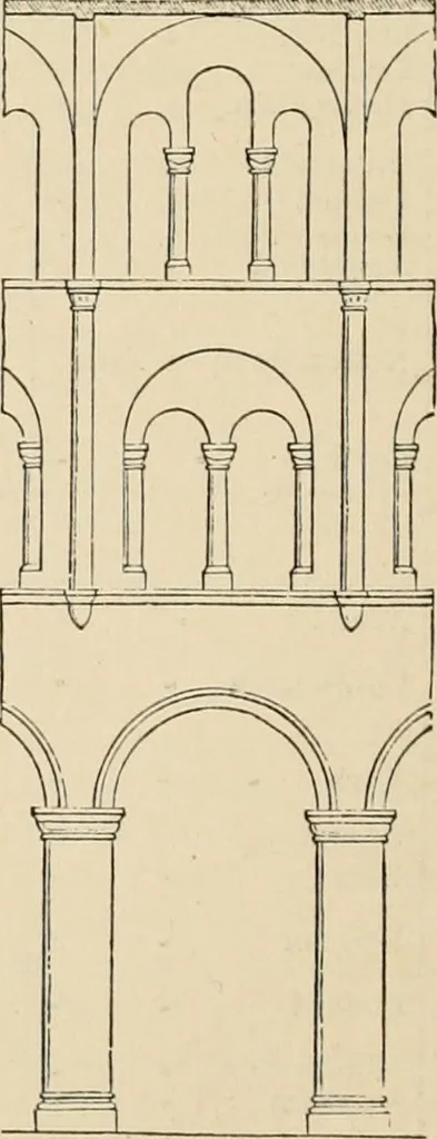 An illustration from An encyclopaedia of architecture, historical, theoretical, & practical. New ed., rev., portions rewritten, and with additions by Wyatt Papworth, 1888, leaf 193