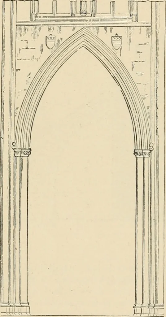 An illustration from An encyclopaedia of architecture, historical, theoretical, & practical. New ed., rev., portions rewritten, and with additions by Wyatt Papworth, 1888, leaf 203