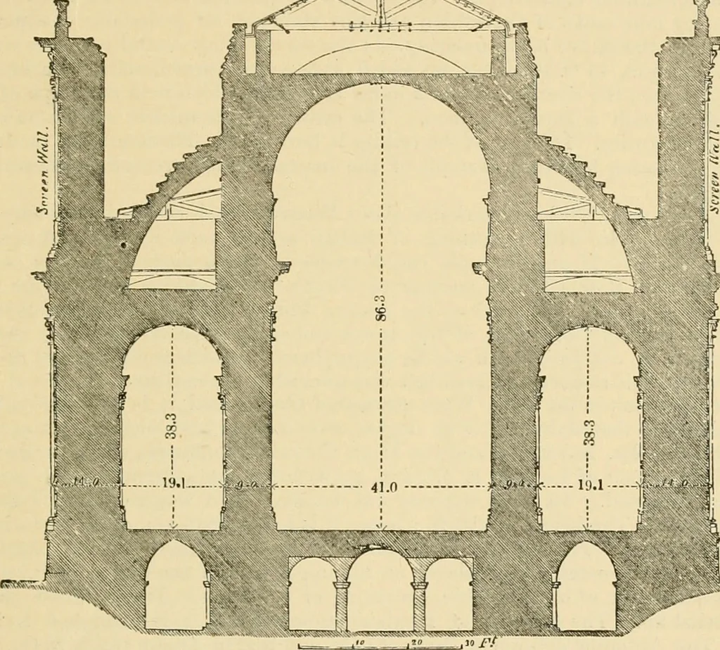 An illustration from An encyclopaedia of architecture, historical, theoretical, & practical. New ed., rev., portions rewritten, and with additions by Wyatt Papworth, 1888, leaf 236