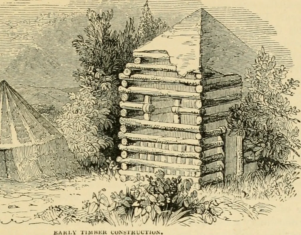 An illustration from An encyclopaedia of architecture, historical, theoretical, & practical. New ed., rev., portions rewritten, and with additions by Wyatt Papworth, 1888, leaf 24